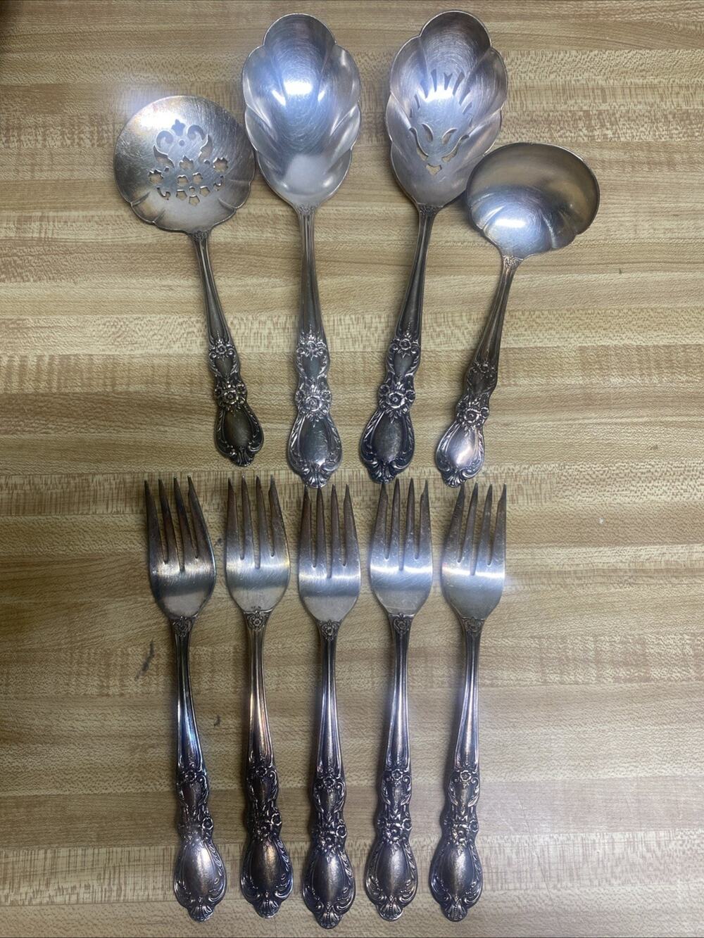 9 Piece 1847 Rogers Bros Heritage Silver Plate Lot Forks Servicing Utensils